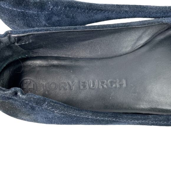 Tory Burch Minnie Suede Leather Travel Ballet Flat 7.5 Navy Blue Foldable - Picture 10 of 10